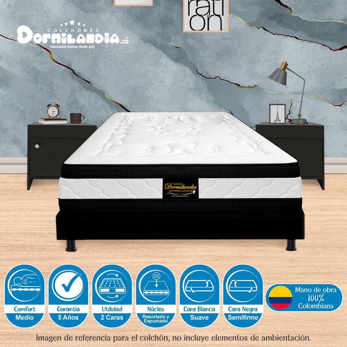 DORMILANDIA - Colchón King Firmeza Media Ortopédico Resortado con Doble Pillow Hibrido 200 x 200 cm Dormilandia