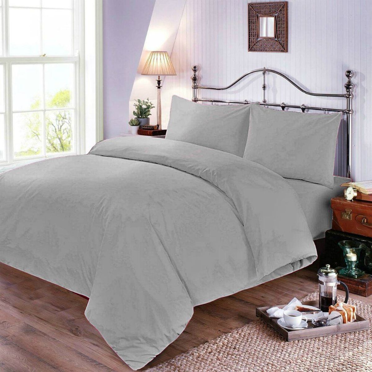 HAPPY BEAR - Duvet Cover Microfibra Gris Liso Queen