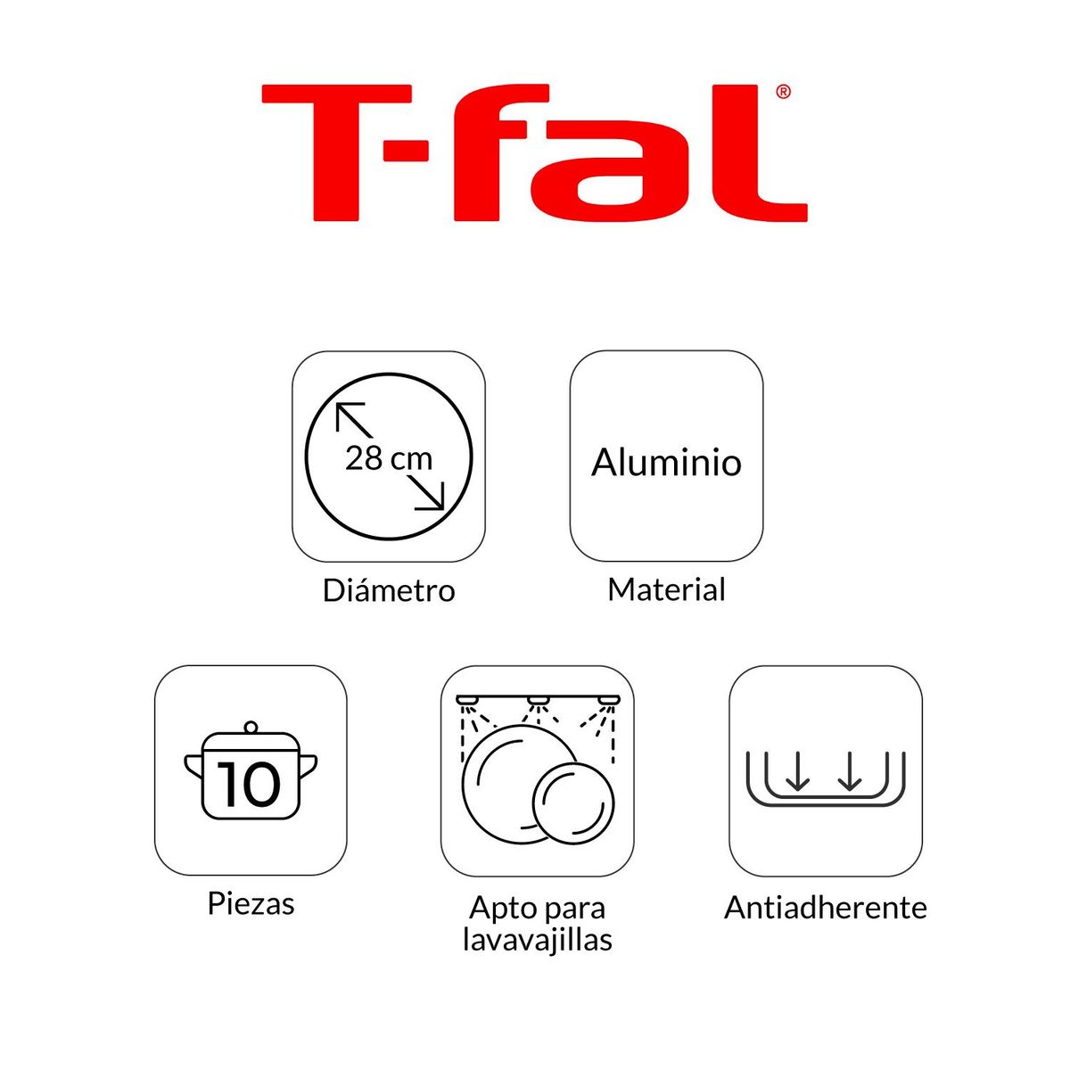 T-FAL - Juego de Ollas TEFAL 2100110349 Aluminio 10 Piezas
