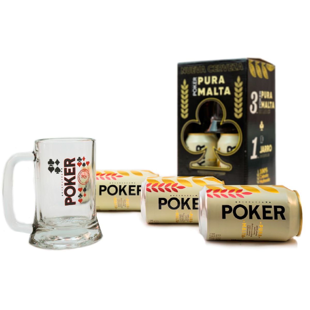  - Set x3 Cerveza Poker Malta Lata 330 ml + Vaso