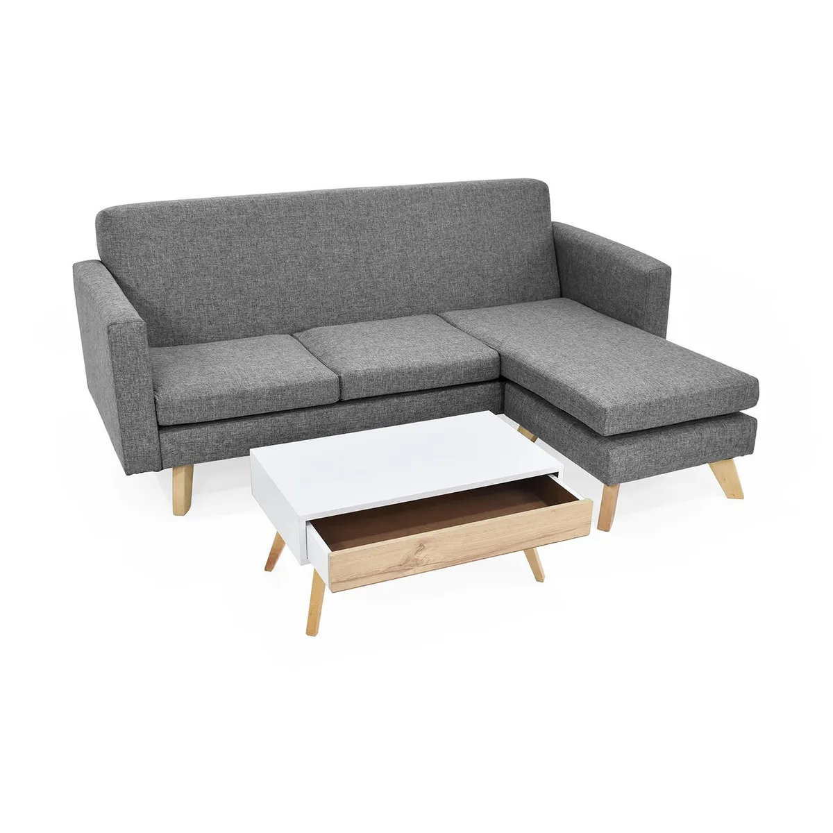 MICA - Juego de Sala Moderno en Tela (Sofá en L + Mesa de Centro) Bruselas Mica