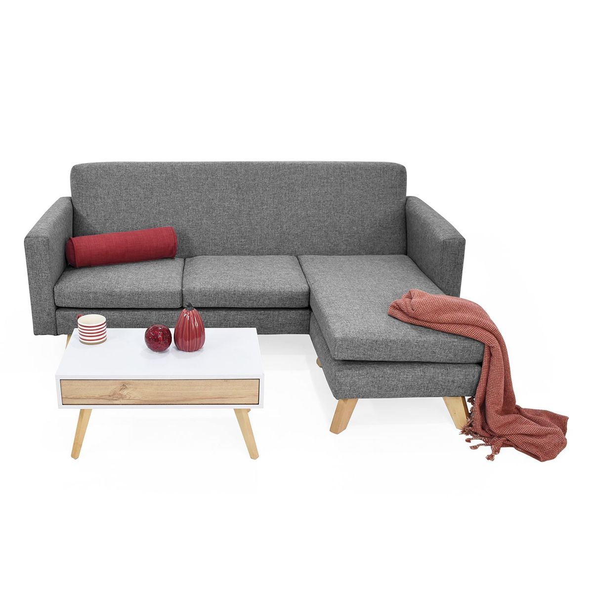 MICA - Juego de Sala Moderno en Tela (Sofá en L + Mesa de Centro) Bruselas Mica