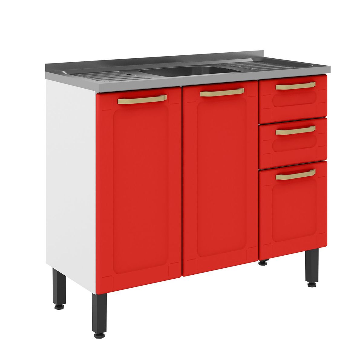 BERTOLINI - Mueble Inferior de Cocina 105 Cm en Acero Al Carbon Incluye Lavaplatos - Mueble
