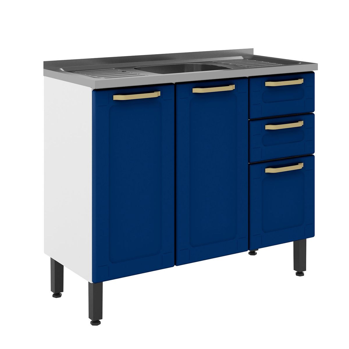 BERTOLINI - Mueble Inferior de Cocina 105 Cm en Acero Al Carbon Incluye Lavaplatos - Mueble