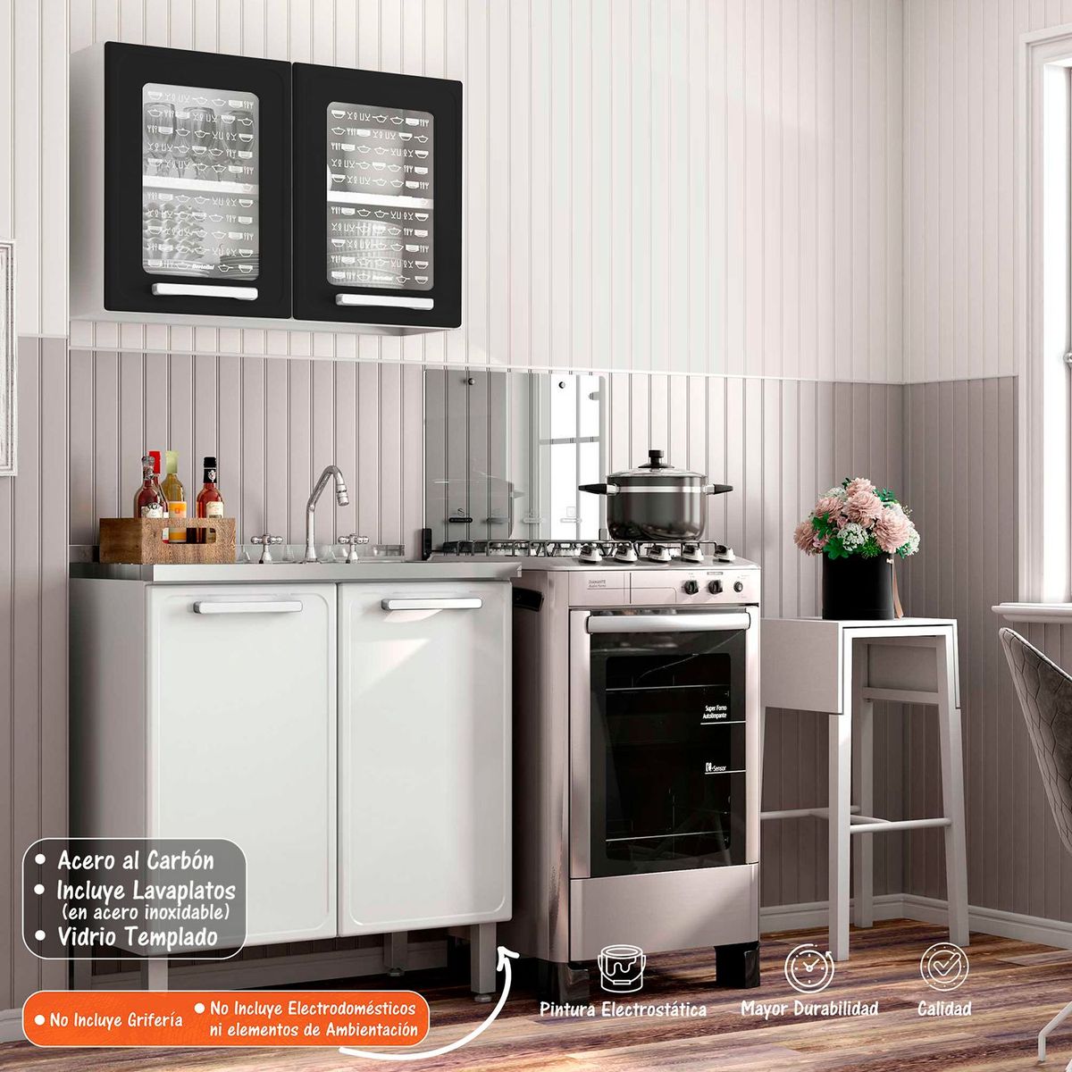 BERTOLINI - Cocina Integral En Acero Al Carbón 80 Cm Con Lavaplatos Bertolini - Mueble