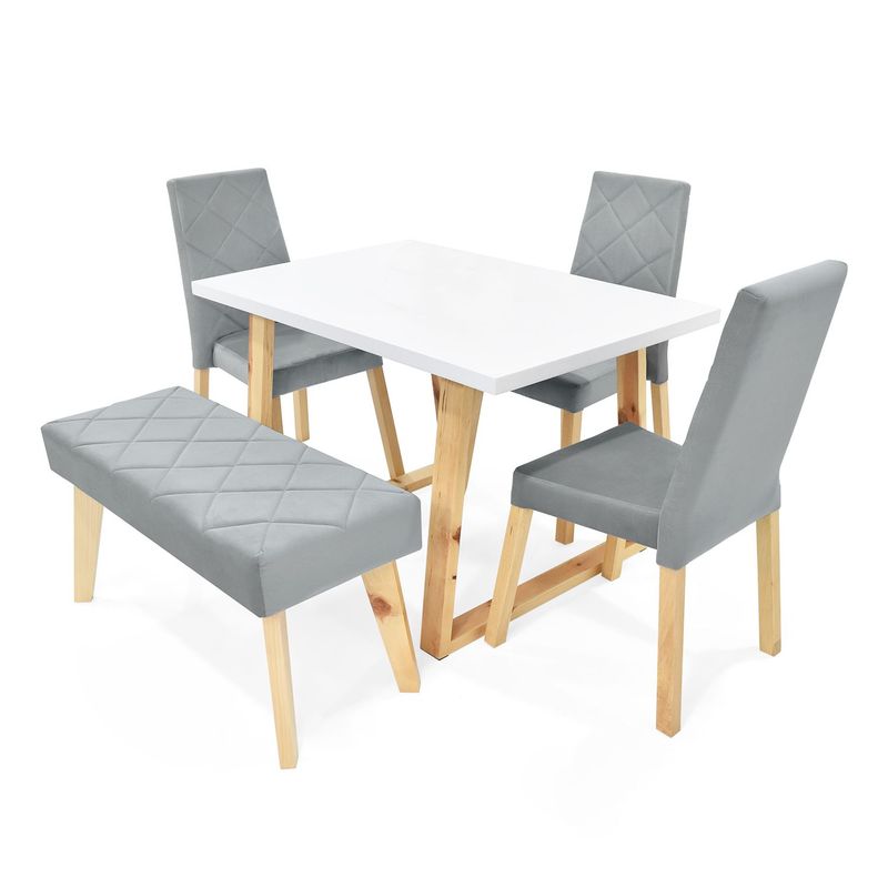 MICA - Juego de Comedor Moderno para 4 Personas (Comedor + 2 Sillas + Banco) Mica