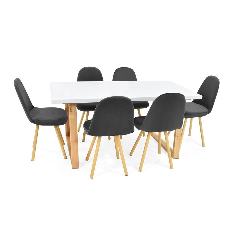 MICA - Juego de Comedor Moderno para 6 Personas Gris (Comedor + 6 Sillas) Mica