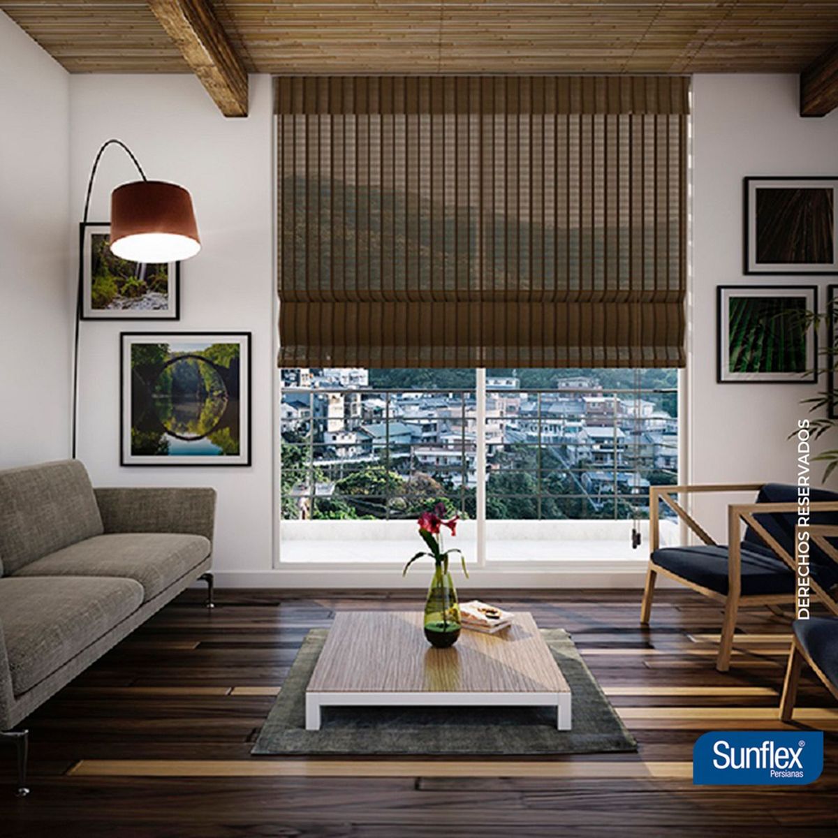 SUNFLEX - Cortina Romana de Bambú Seúl 160 cm x 180 cm. Cortina Enrollable: Cortina para sala, Cortina para estudio, Cortina para alcobas