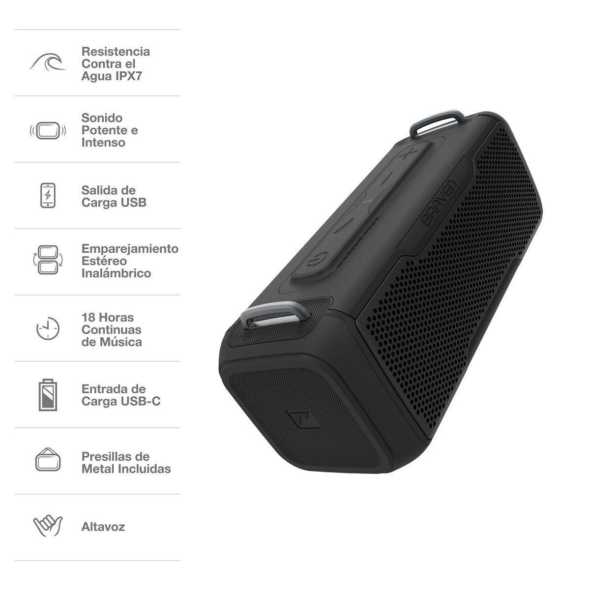 BRAVEN - Parlante Portátil Braven BRV-X/2 Waterproof Negro Bluetooth