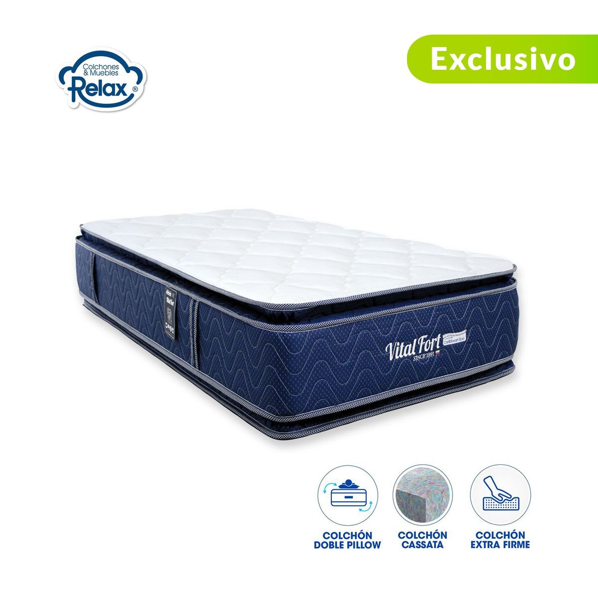 COLCHONES RELAX - Colchón Sencillo Firme Doble Pillow Espumado Vital Fort 100 x 190 cm Colchones Relax