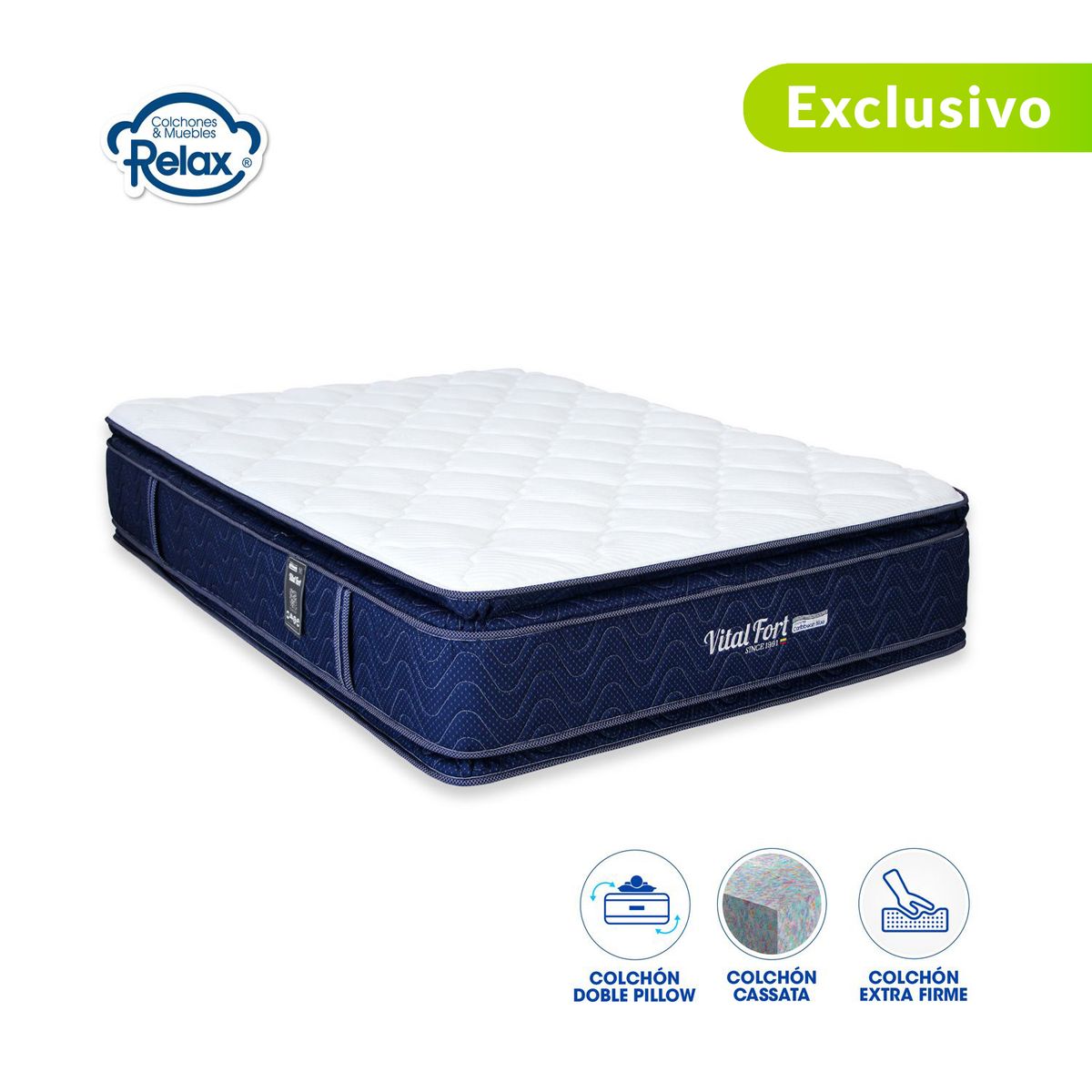 COLCHONES RELAX - Colchón Doble Firme Doble Pillow Espumado Vital Fort 140 x 190 cm Colchones Relax