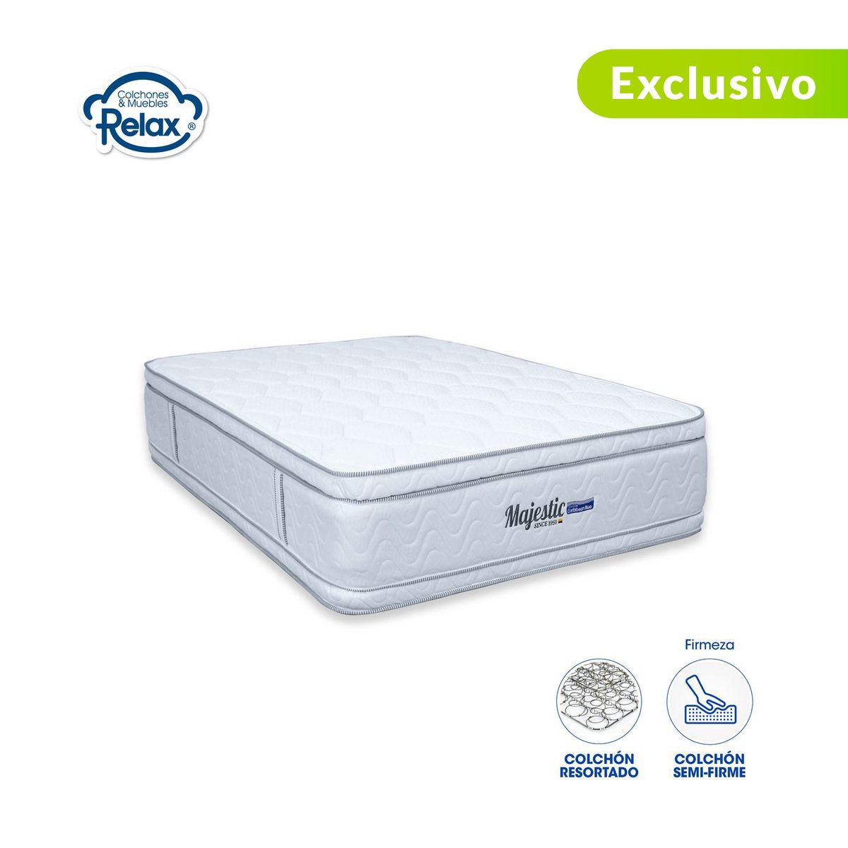 COLCHONES RELAX - Colchón SemiDoble Firmeza Media Ortopédico Doble Pillow Resortado Majestic 120 x 190 cm Colchones Relax