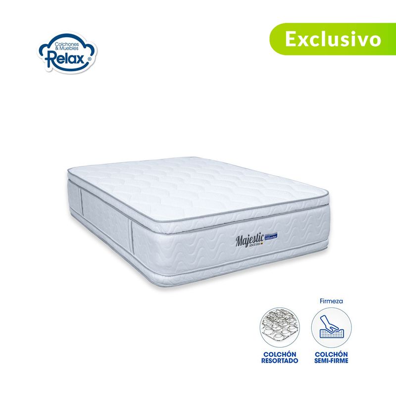 COLCHONES RELAX - Colchón SemiDoble Firmeza Media Ortopédico Doble Pillow Resortado Majestic 120 x 190 cm Colchones Relax - 0% Interés a 3 Cuotas Pagando con tu CMR Banco Falabella
