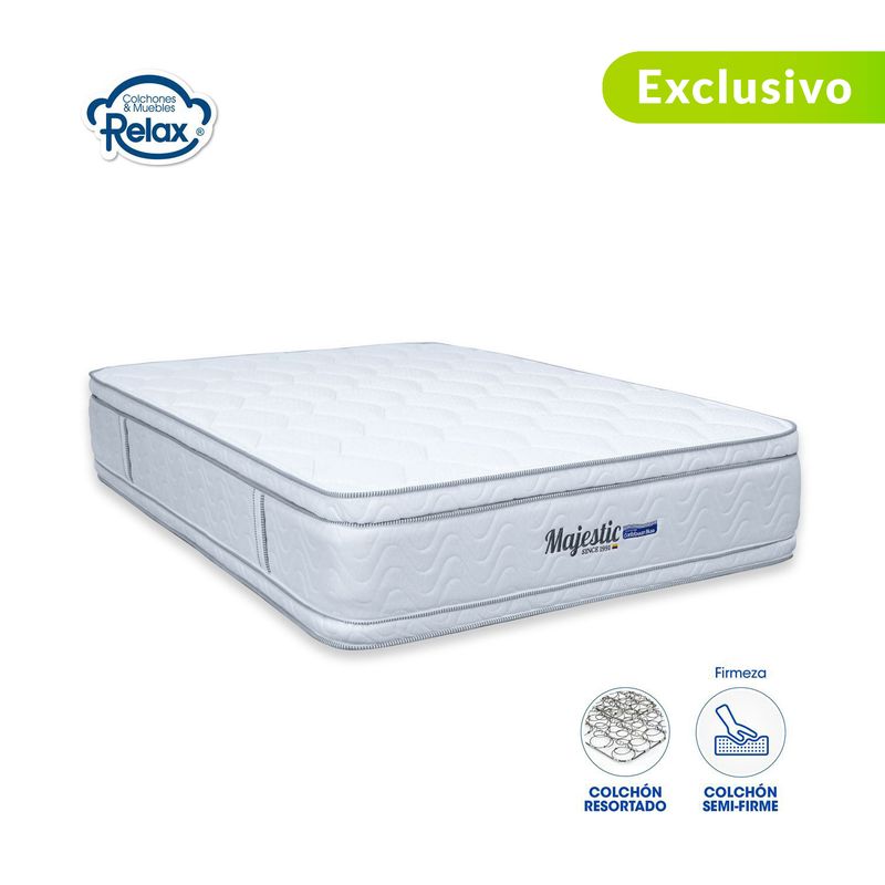 COLCHONES RELAX - Colchón Queen Firmeza Media Ortopédico Doble Cara Resortado Majestic 160 x 190 cm Colchones Relax - 0% Interés a 3 Cuotas Pagando con tu CMR Banco Falabella