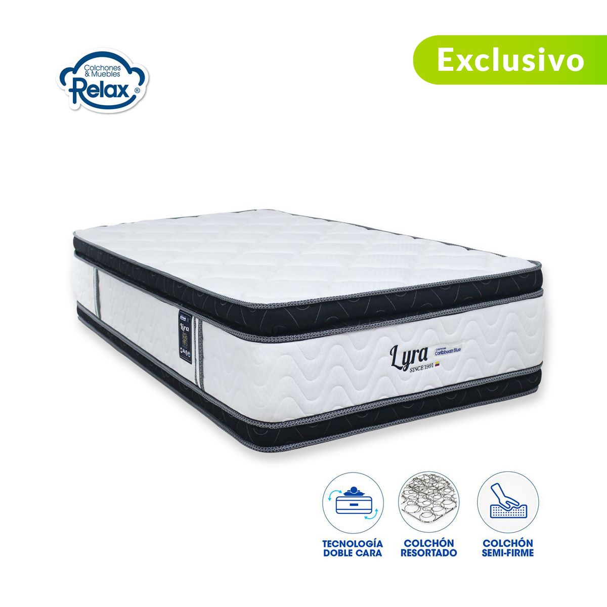 COLCHONES RELAX - Colchón Sencillo Firmeza Media Ortopédico Doble Cara Resortado Lyra 100 x 190 cm Colchones Relax