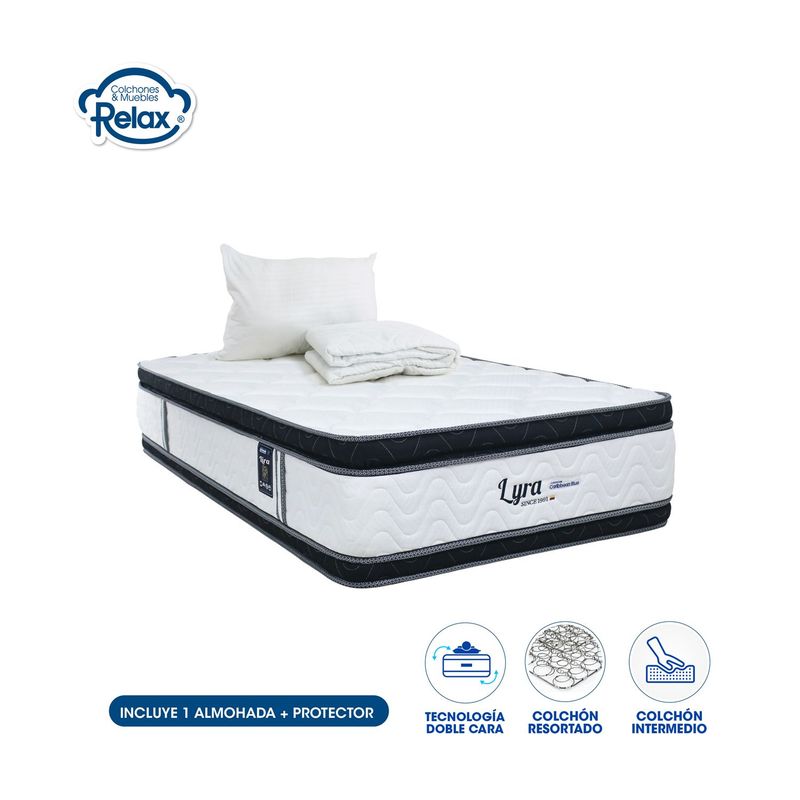 COLCHONES RELAX - Colchón SemiDoble Firmeza Media Ortopédico Doble Cara Resortado Lyra 120 x 190 cm + Almohada + Protector Colchones Relax