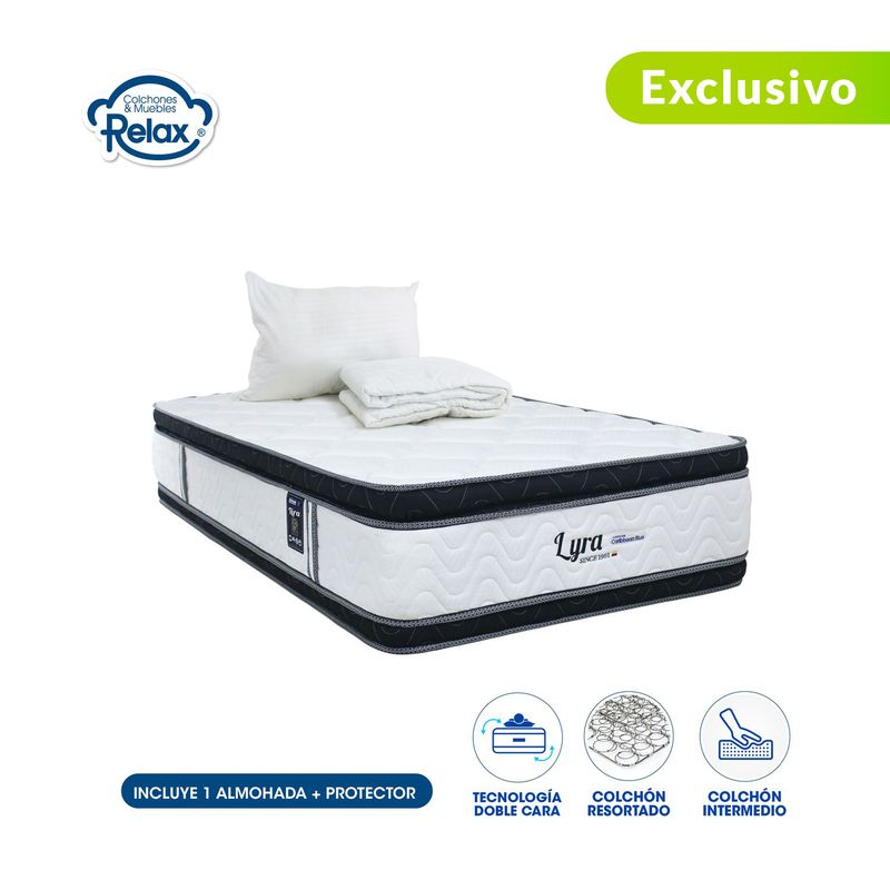 COLCHONES RELAX - Colchón SemiDoble Firmeza Media Ortopédico Doble Cara Resortado Lyra 120 x 190 cm + Almohada + Protector Colchones Relax - 0% Interés a 3 Cuotas Pagando con tu CMR Banco Falabella