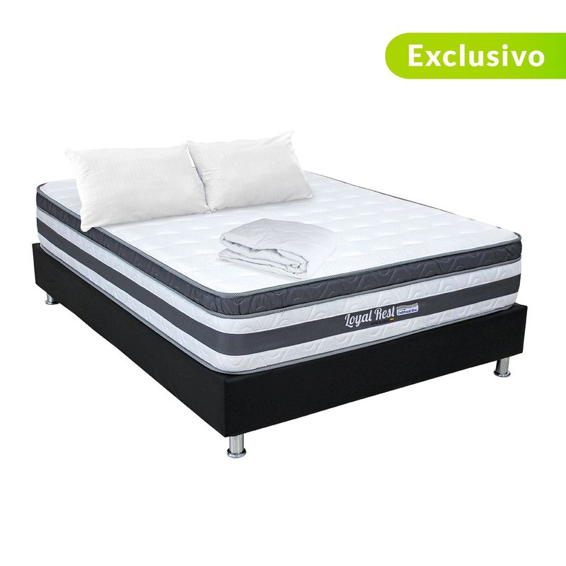 COLCHONES RELAX - Colchón con Base Cama Sencillo Firmeza Media Ortopédico con Pillow Resortado Loyal Rest 100 x 190 cm + 2 Almohadas + Protector Colchones Relax - Te Devolvemos el 100% de los Intereses Pagando con Tarjeta CMR Banco Falabella a 3 Cuotas