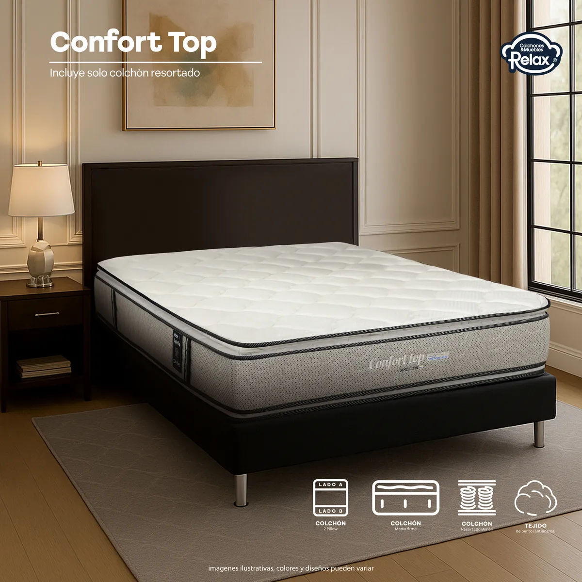 COLCHONES RELAX - Colchón Doble Semi-Firme Ortopédico Doble Cara Resortado Confort Top 140 x 190 cm Colchones Relax