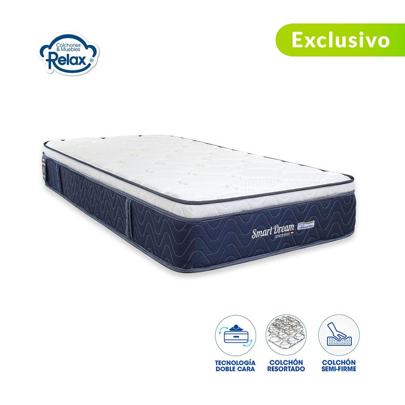 COLCHONES RELAX - Colchón SemiDoble Firmeza Media Ortopédico con Pillow Resortado Smart Dream 120 x 190 cm Colchones Relax - 0% Interés a 3 Cuotas Pagando con tu CMR Banco Falabella