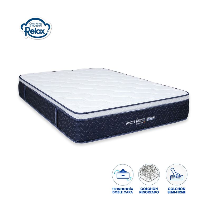 COLCHONES RELAX - Colchón Doble Firmeza Media Ortopédico con Pillow Resortado Smart Dream 140 x 190 cm Colchones Relax