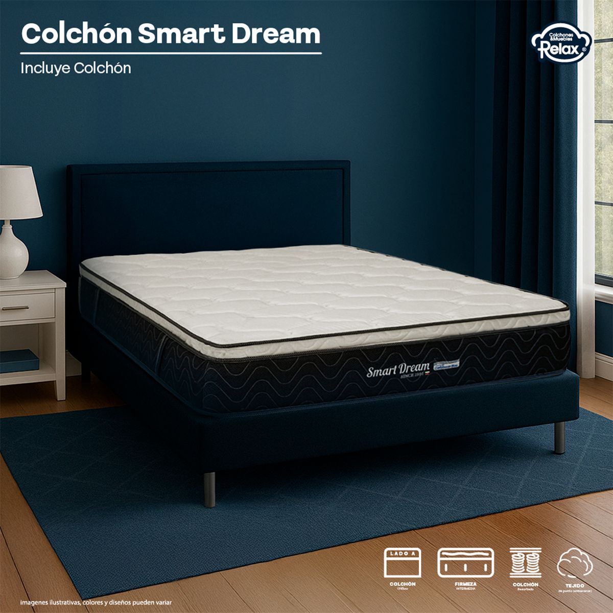 COLCHONES RELAX - Colchón Doble Firmeza Media con Pillow Resortado Smart Dream 140 x 190 cm Colchones Relax