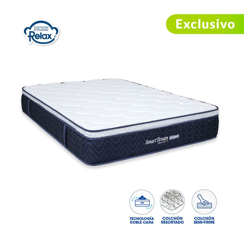 COLCHONES RELAX - Colchón Doble Firmeza Media Ortopédico con Pillow Resortado Smart Dream 140 x 190 cm Colchones Relax - 0% Interés a 3 Cuotas Pagando con tu CMR Banco Falabella