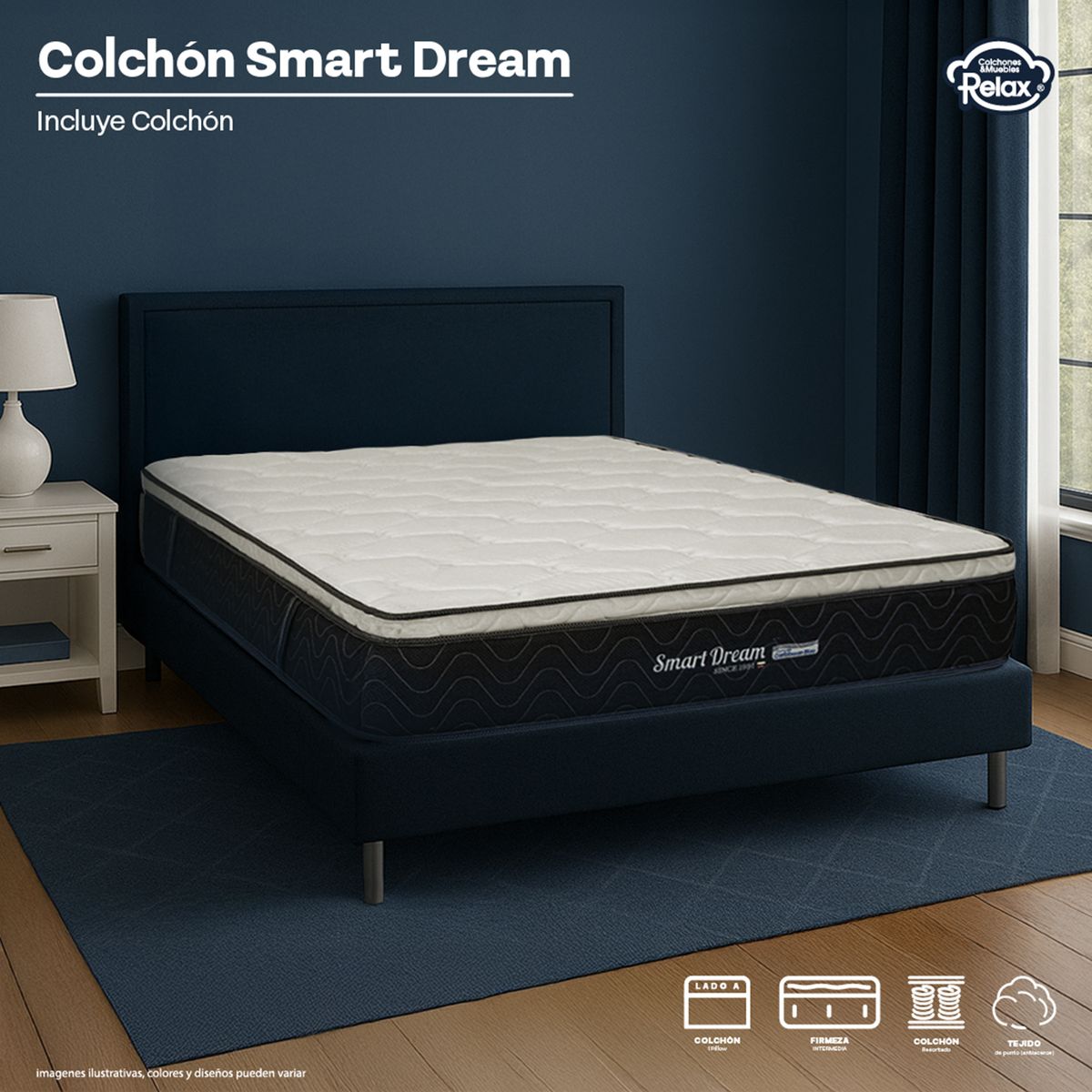 COLCHONES RELAX - Colchón Queen Firmeza Media con Pillow Resortado Smart Dream 160 x 190 cm Colchones Relax