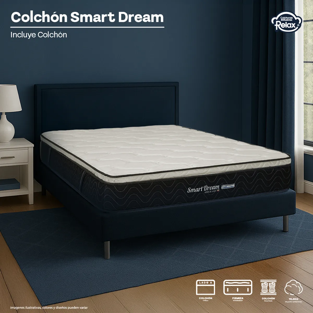 COLCHONES RELAX - Colchón Queen Firmeza Media con Pillow Resortado Smart Dream 160 x 190 cm Colchones Relax