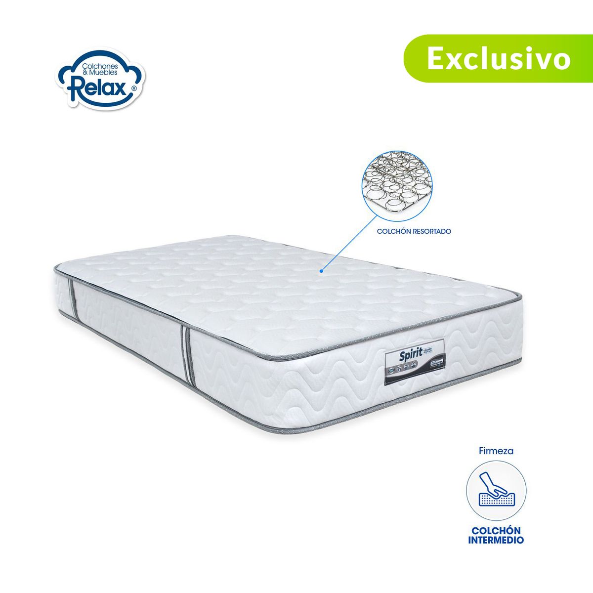 COLCHONES RELAX - Colchón Sencillo Firmeza Media Ortopédico Resortado Spirit 100 x 190 cm Colchones Relax - Compra Sin Interes, Te Devolvemos el 100% de los Intereses Pagando con Tarjeta CMR Banco Falabella a 3 Cuotas