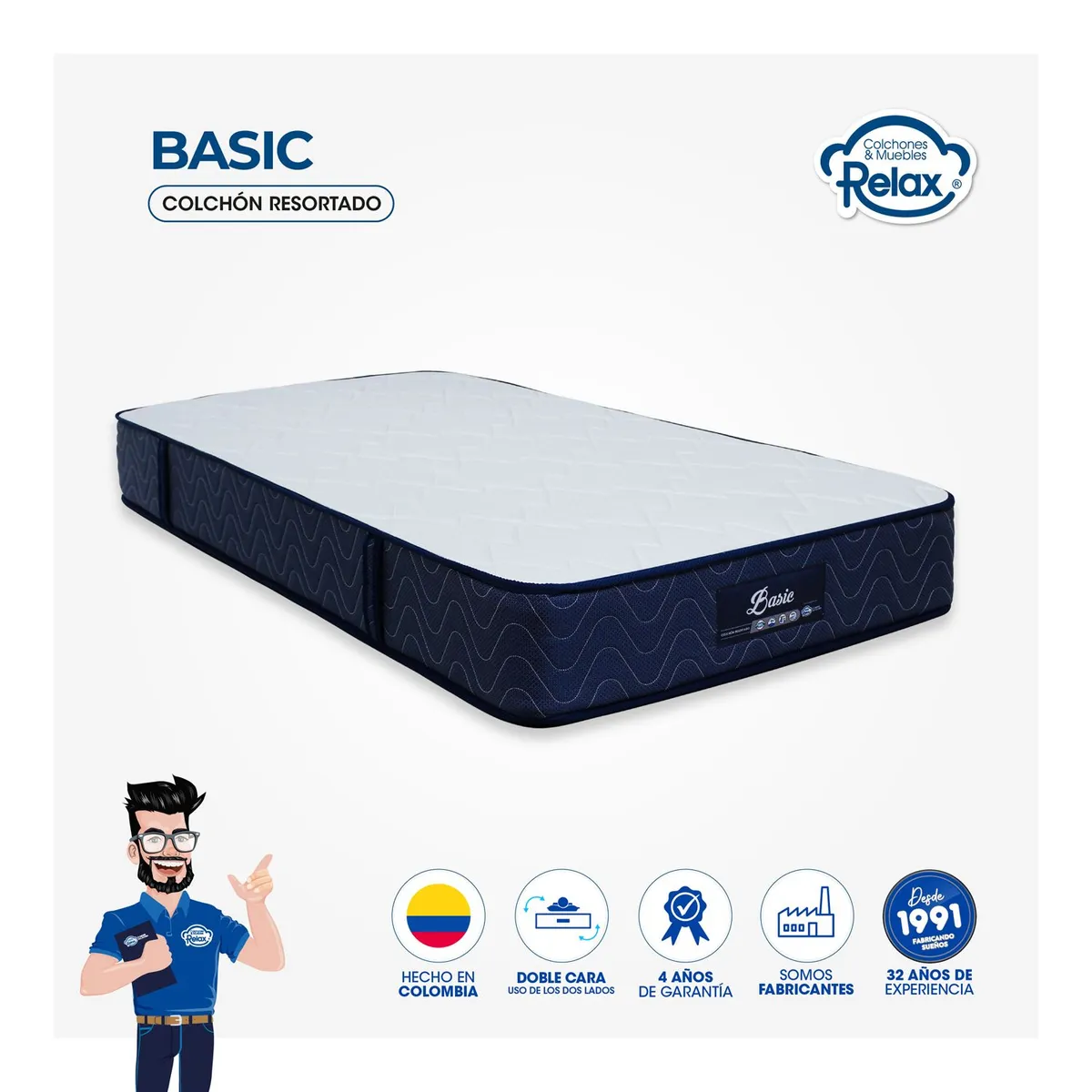 COLCHONES RELAX - Colchón Sencillo Firmeza Suave Ortopédico Resortado Basic 100 x 190 cm Colchones Relax