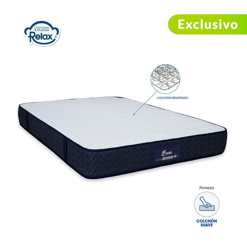 COLCHONES RELAX - Colchón Doble Firmeza Suave Ortopédico Resortado Basic 140 x 190 cm Colchones Relax - 0% Interés a 3 Cuotas Pagando con tu CMR Banco Falabella