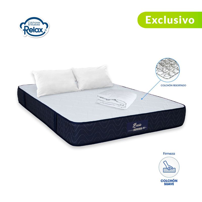 COLCHONES RELAX - Colchón Doble Firmeza Suave Ortopédico Reportado Basic 140 x 190 cm + 2 Almohadas + Protector Colchones Relax - 0% Interés a 3 Cuotas Pagando con tu CMR Banco Falabella