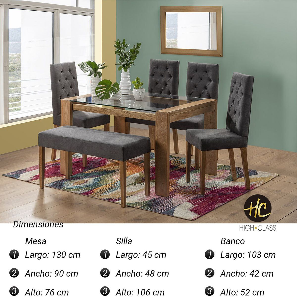 HIGH CLASS - Comedor 6 Puestos Hc Miguel Angel - Gris Oscuro