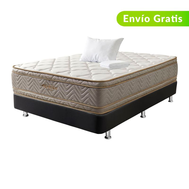 COLCHONES FANTASIA - Colchón con Base Cama Semidoble Firmeza Suave Ortopédico Resortado con Doble Pillow Optims 120 x 190 cm + Almohada + Protector Colchones Fantasía - 0% Interés a 3 o 6 Cuotas Pagando con tu CMR Banco Falabella 