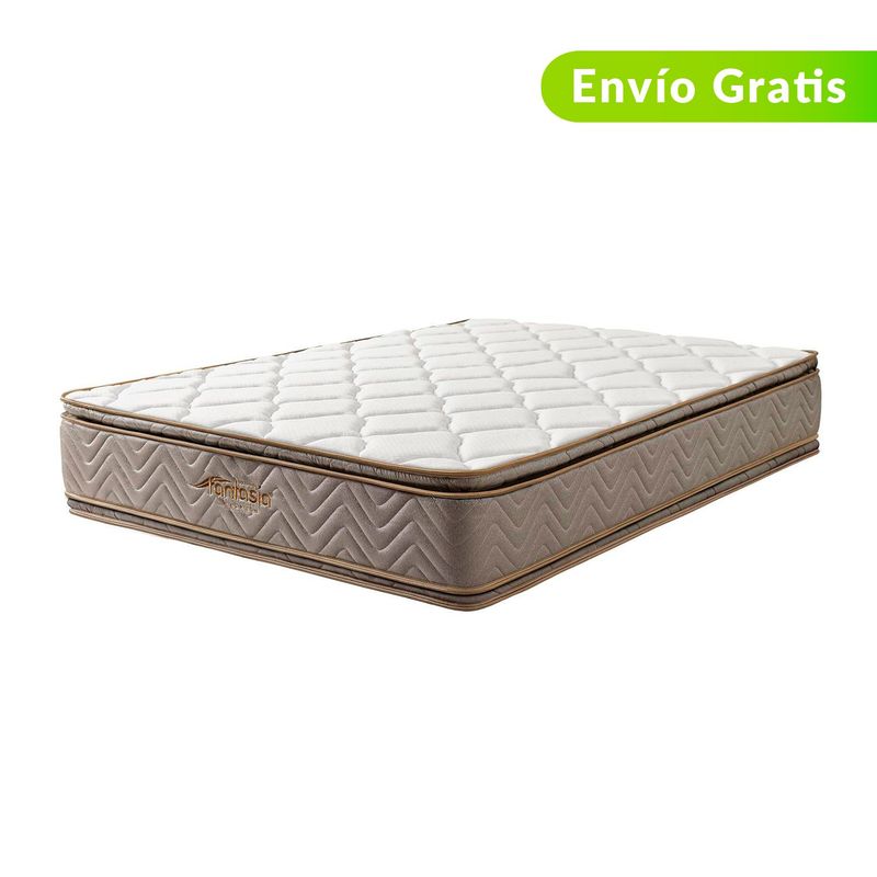 COLCHONES FANTASIA - Colchón con Base Cama Doble Firme Ortopédico Resortado con Doble Pillow Galaxy 140 x 190 cm + Almohada + Protector Colchones Fantasía - 0% Interés a 3 o 6 Cuotas Pagando con tu CMR Banco Falabella 