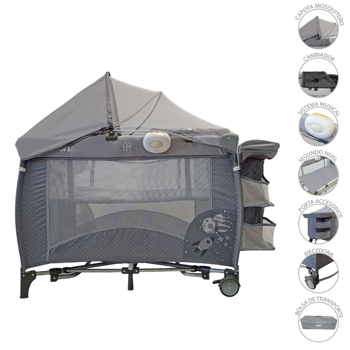 PRIORI - Cuna Corral Bebé Gris Priori