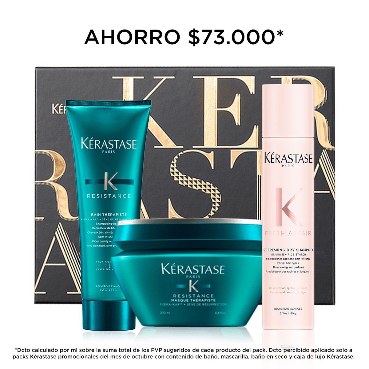 KERASTASE - Set Cuidado Capilar Kerastase Resistance Cabello Dañado : Shampoo 250 ml + Mascarilla 200 ml + Shampoo Seco 34 g