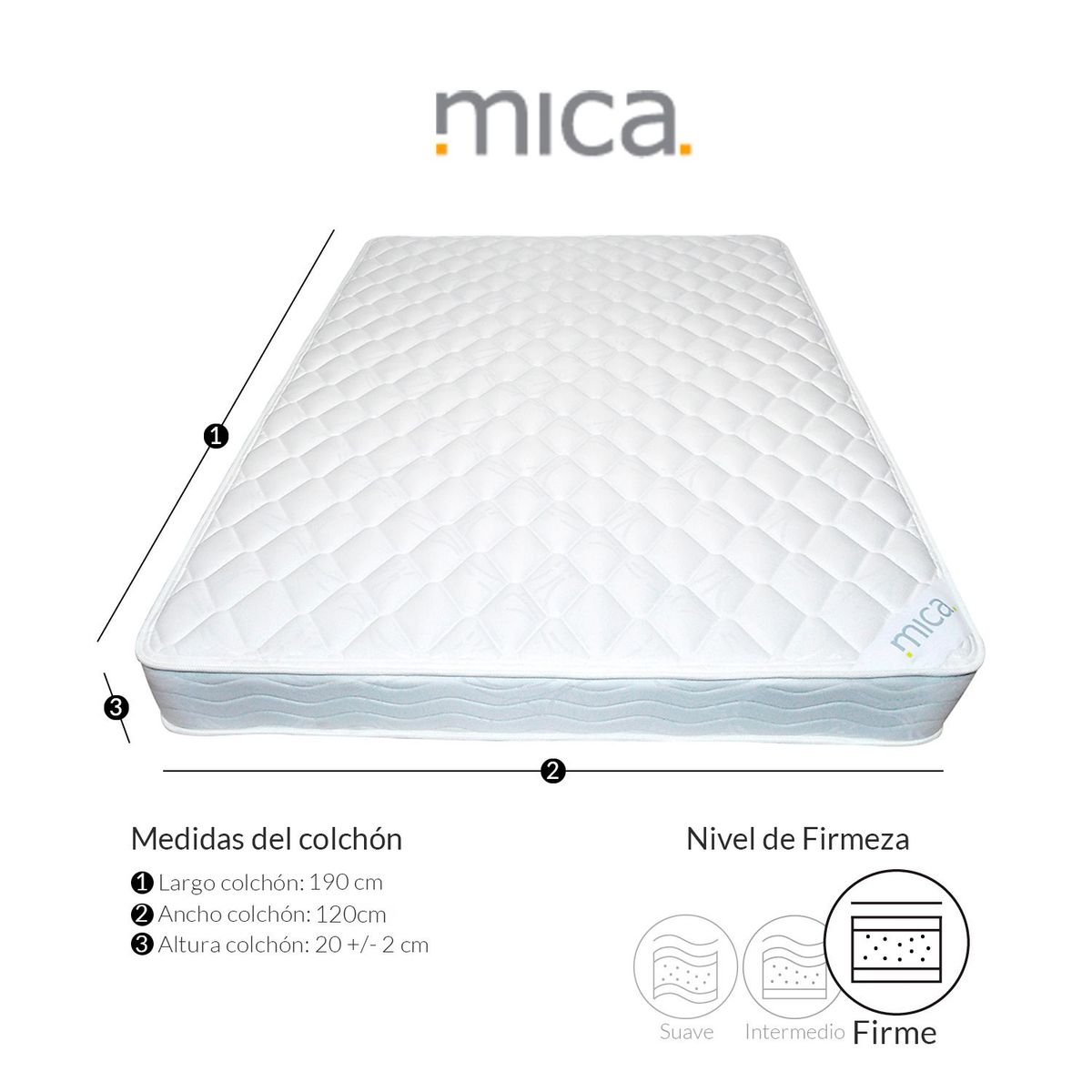 MICA - Colchón Semidoble Firme Ortopédico Resortado Mica Burnaby 120 x 190 cm Mica