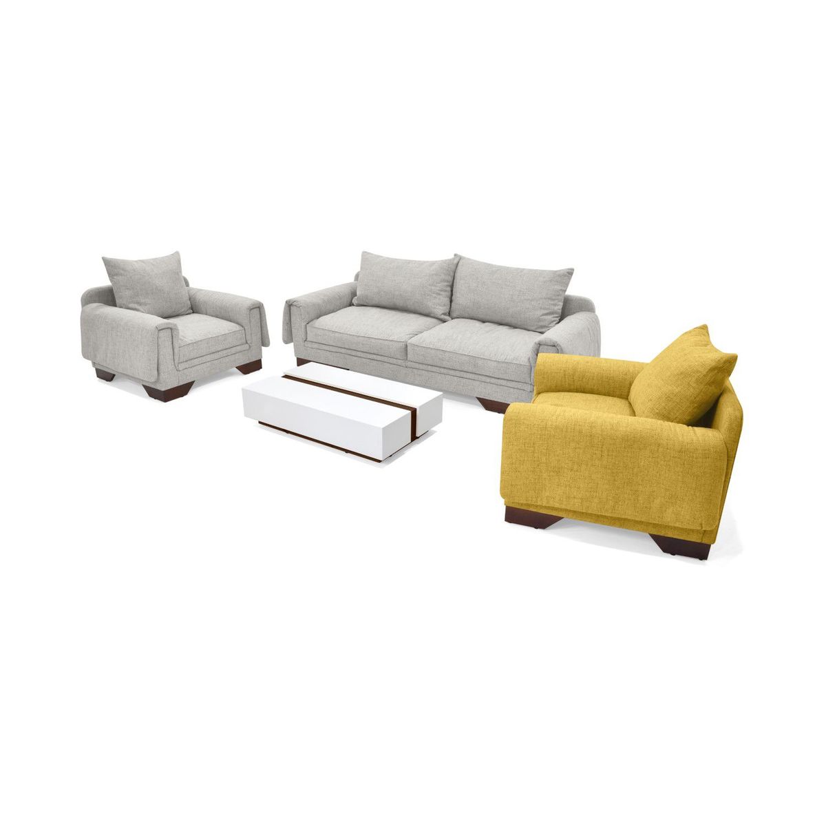 MICA - Juego de Sala Moderno en Poliéster (Sofá 3 Puestos + 2 Poltronas + Mesa de Centro) Dubái Mica