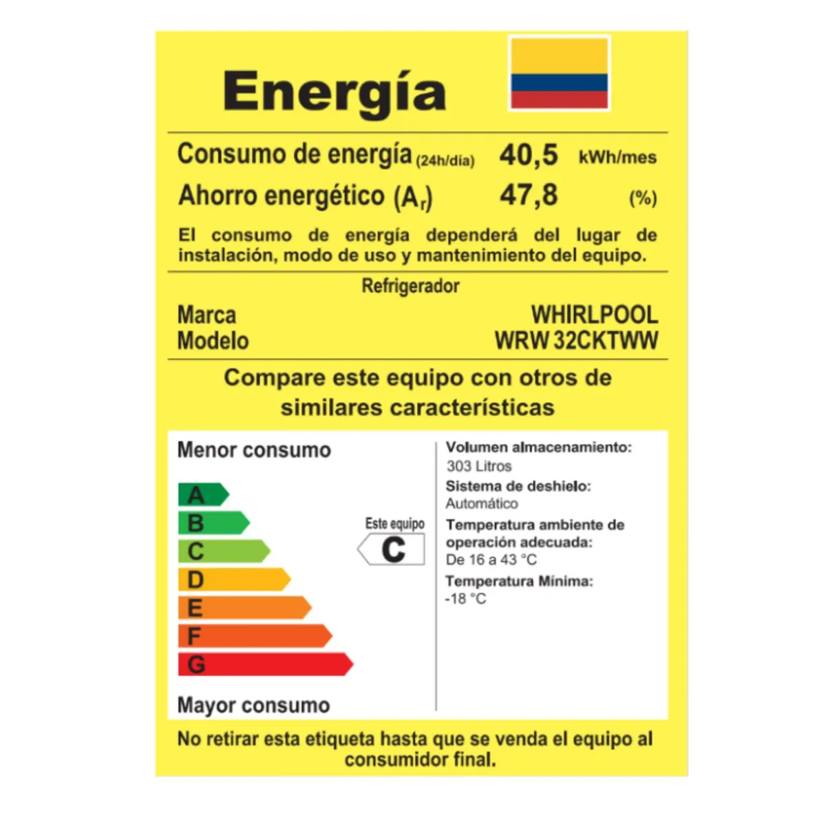 WHIRLPOOL - Nevera Congelador superior WHIRLPOOL 303 lt Netos WRW32CKTWW