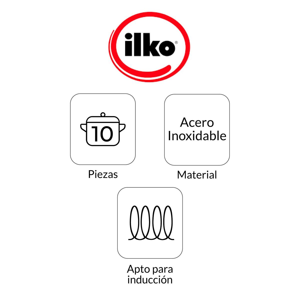 ILKO - Juego de Ollas Ilko 10 Piezas Acero inoxidable apple