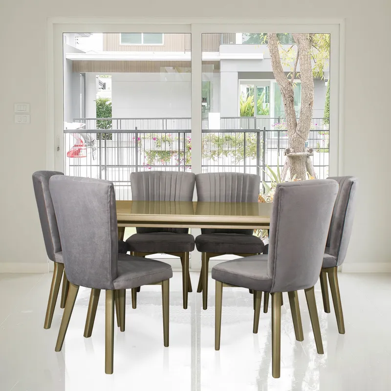 MICA - Juego de Comedor Moderno para 6 Personas Amarillo (Comedor + 6 Sillas) Mica
