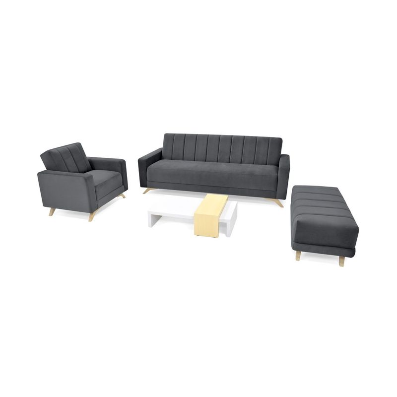 MICA - Juego de Sala en Tela Dakar Ginebra (Sofá Cama + Poltrona + Puff + Mesa de Centro) Mica