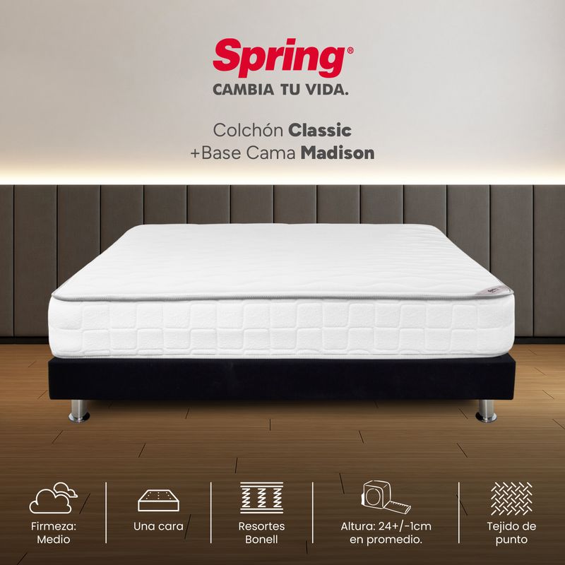 COLCHONES SPRING - Colchón con Base Cama Doble Firmeza Media Ortopédico Resortado Classic 140 x 190 cm Colchones Spring