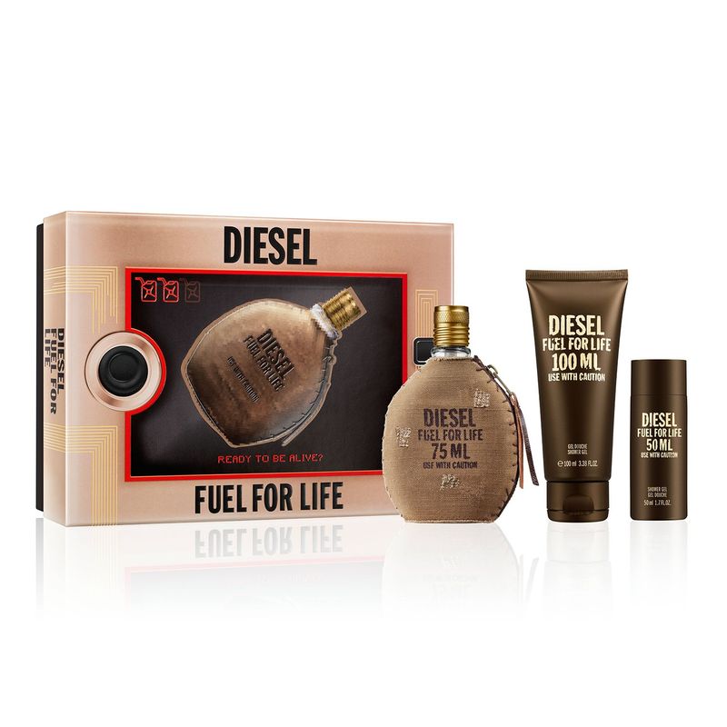DIESEL - Set de perfume Diesel FUEL FOR LIFE incluye: 75 ml +  Gel de ducha 50 ml + 100 ml