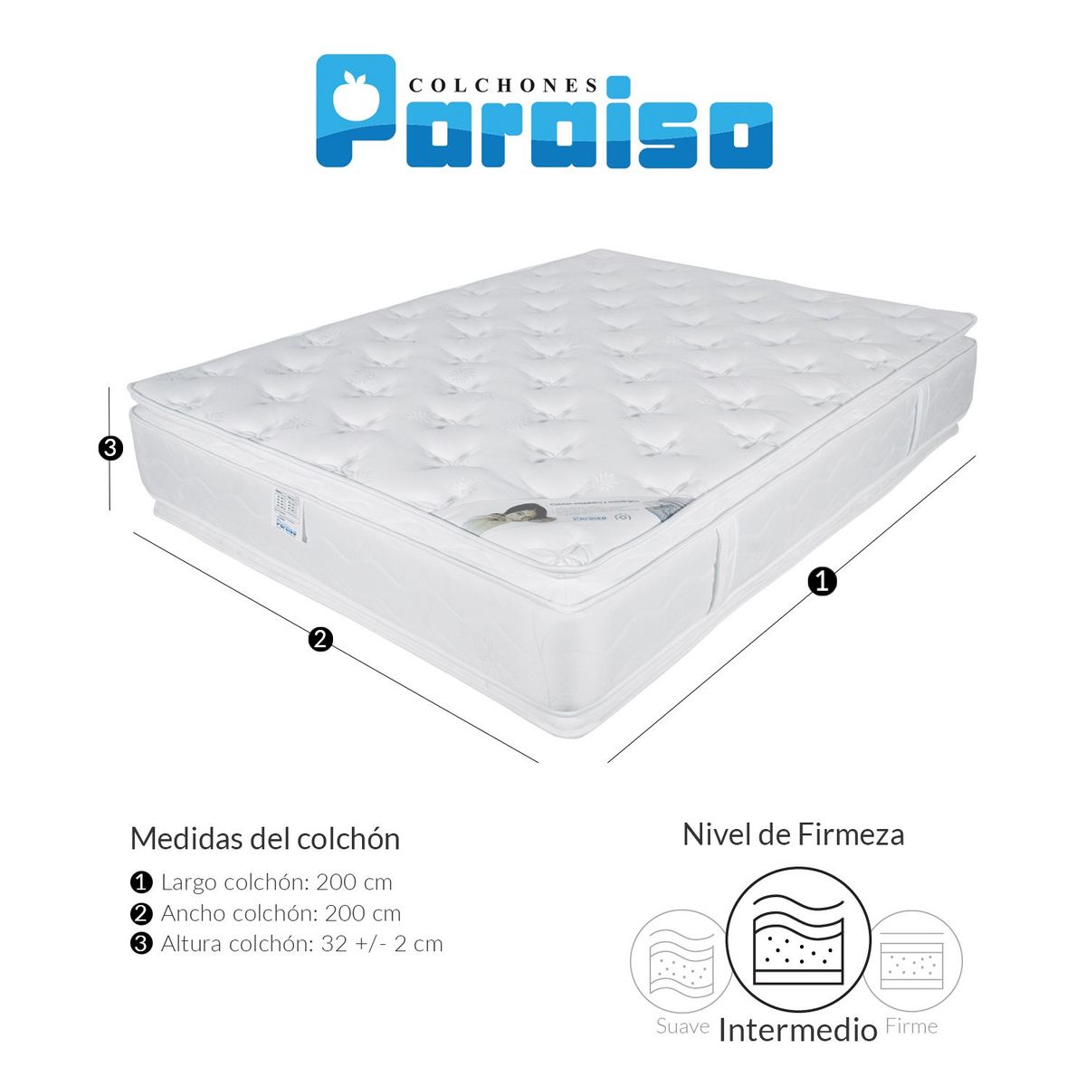 COLCHONES PARAISO - Colchón King Espuma de alta densidad Vancover 200 x 200 cm Colchones Paraiso