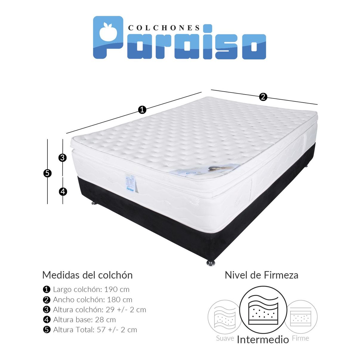 COLCHONES PARAISO - Colchón con basecama Queen Espuma Madrid 180 x 190 cm Colchones Paraiso