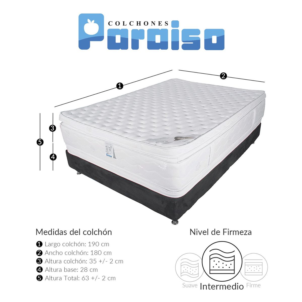 COLCHONES PARAISO - Colchón con basecama Queen Espuma Madrid 180 x 190 cm Colchones Paraiso