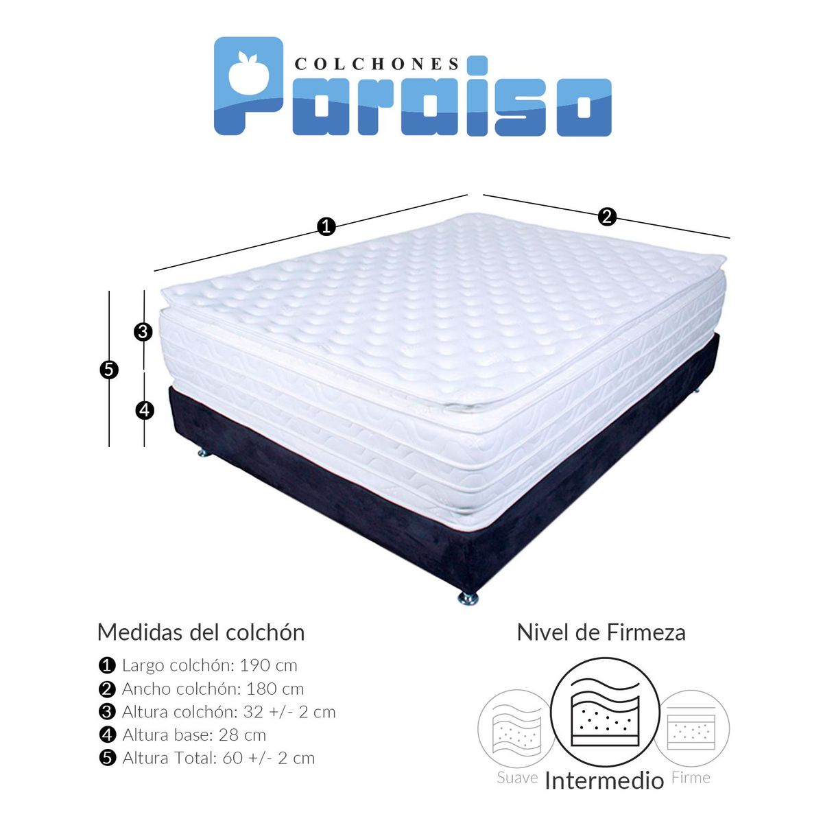 COLCHONES PARAISO - Colchón con basecama Queen Espuma Munich 180 x 190 cm Colchones Paraiso